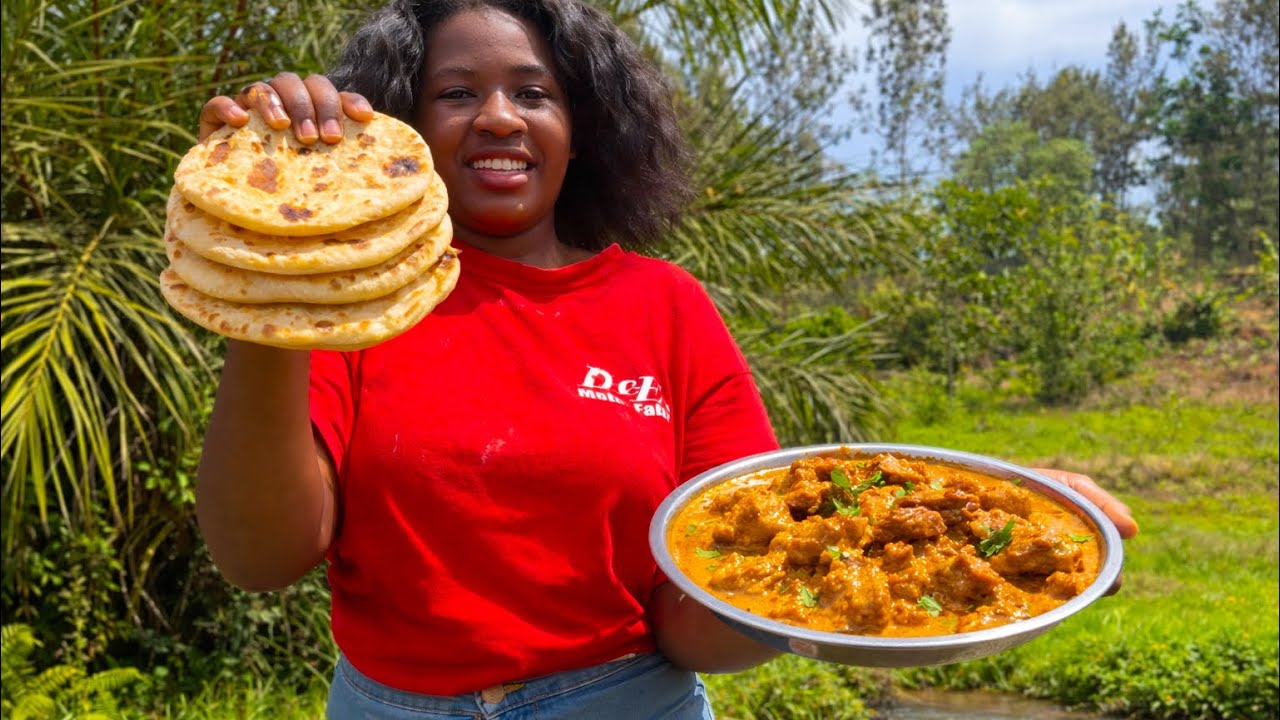 I Made Soft Naan Bread & Beef Curry Over fire in the Wilderness 