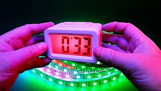 видео: Подсветка ЖК-дисплеев будильника, адресной светодиодной лентой. картинка: Подсветка ЖК-дисплеев будильника, адресной светодиодной лентой.