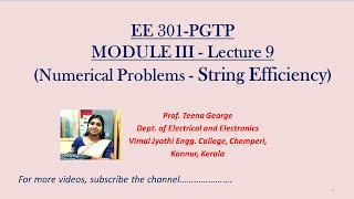 EE301-PGTP-ModuleIII-Lecture9-Numerical Problems-String efficiency of transmission line insulators