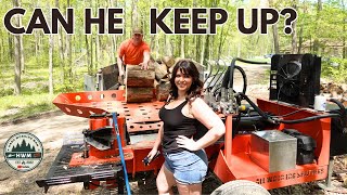 Husband & Wife Teamwork Fast Easy Splitting ALL WOOD Logsplitter. #firewood #hardworkingman
