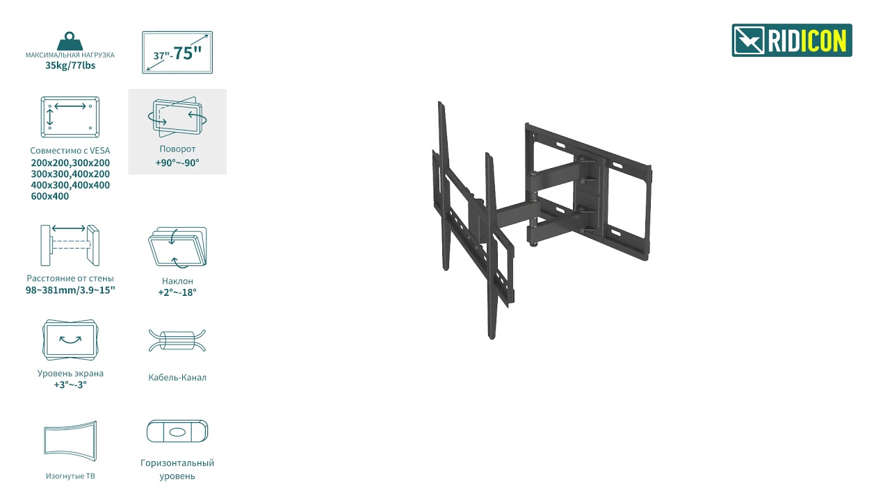 Ridicon FM887. Установка и особенности наклонно-поворотного кронштейна Ridicon FM887