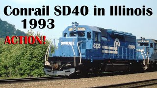 Conrail Sd40 6306 & 6327 On Illinois Central Grain And Coal Train, Jan. 29, 1993