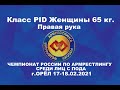 Чемпионат России среди лиц с ПОДА 2021.Класс PID Женщины 65 кг. Левая рука