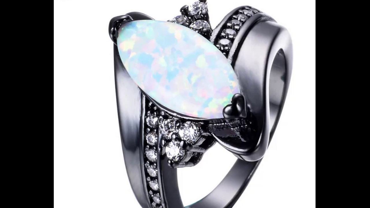 Fire Opal Ring Black Gold Filled Rings Wedding Party Engagement Gift