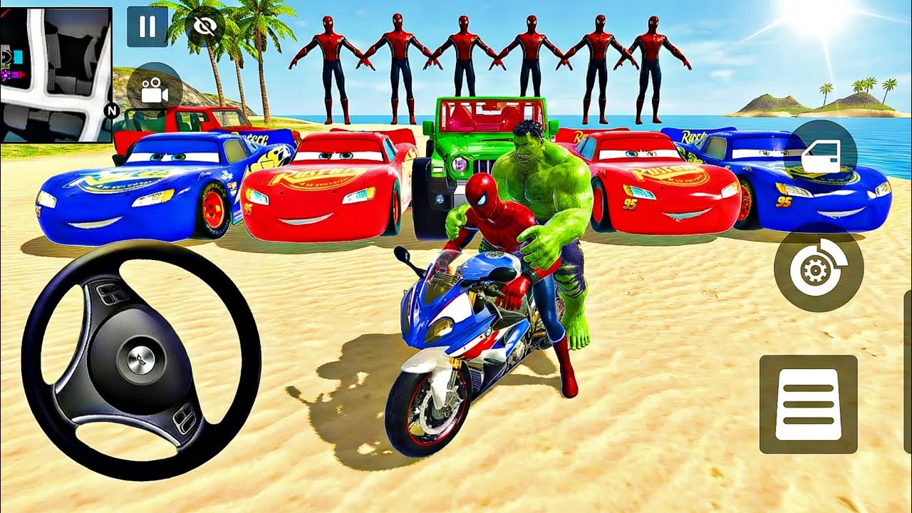 🥰Hulk & Spiderman Super Bike Race Game 🦚 New MC Queen Car Simulator 3D Monster Police 😎 Android Game