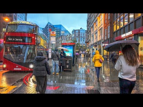 Wet Windy London Walk City Of London To Spitalfields Rainy Walking Tour 4K HDR ASMR 