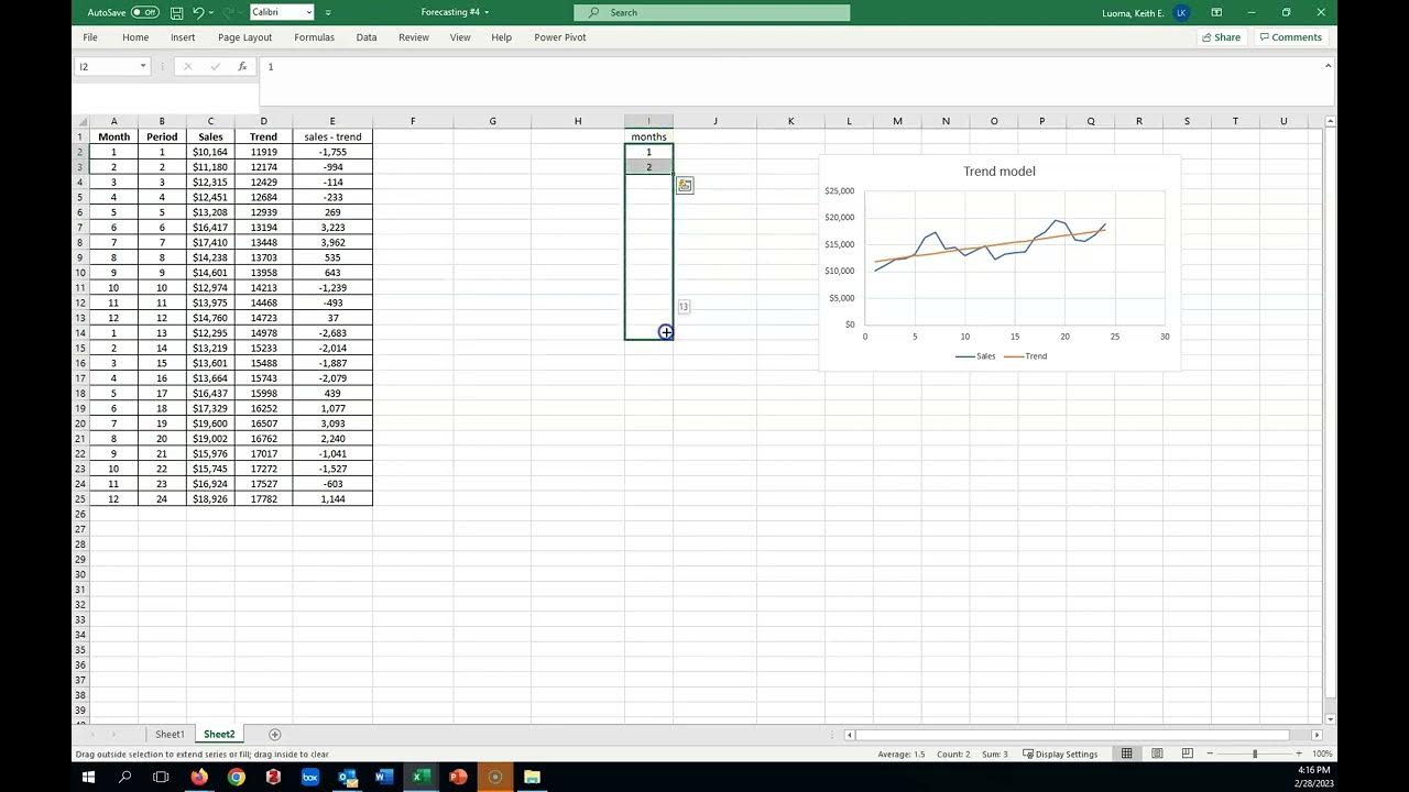 Seasonal forecasting: linear trend model with additive indices (Excel ...
