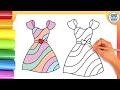 Easy Dress 👗❤️Drawing for Kids - Let's Color a Pretty Dress with Wavy Lines