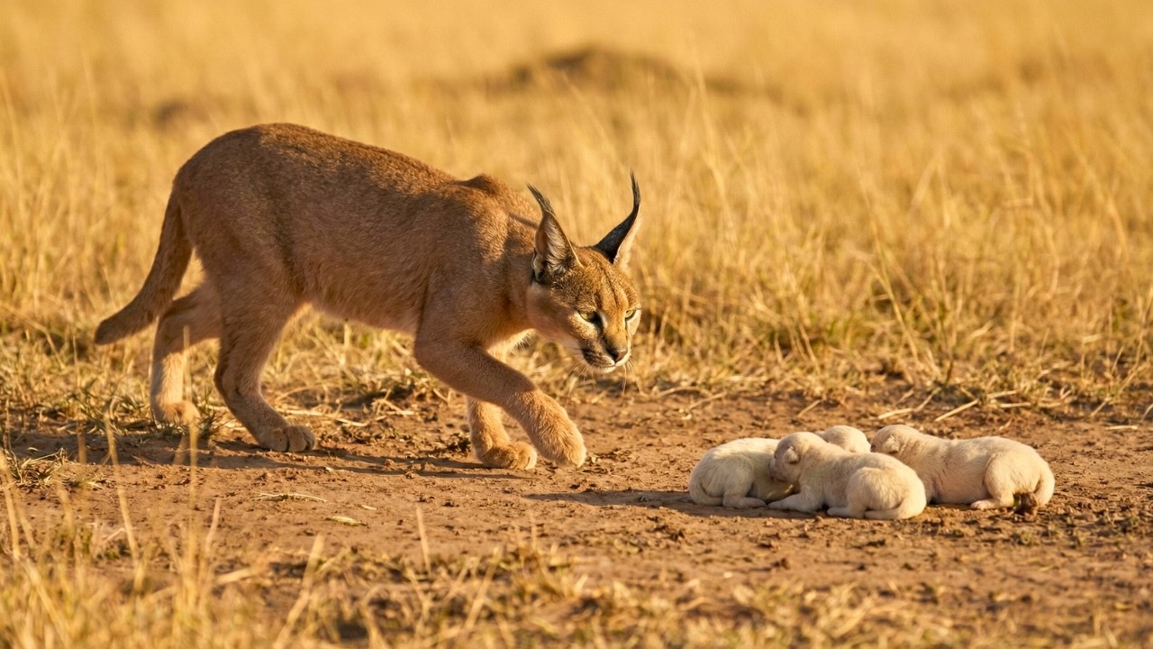Wild Cat Saved Newborn Puppies  Then a Lion Did the Impossible…