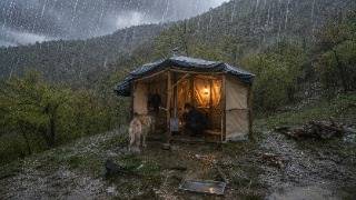 Heavy Rain, Thunder, and Firelight — A Wild Camp Night with My Dog (Nature ASMR)