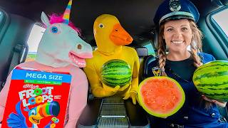 Police Surprises Puppy, Cow, Rubber Ducky, and Unicorn With A Car Ride Chase!