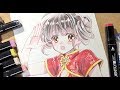ダイソーのイラストマーカーでチャイナドレス娘を塗ってみた(byもじゃクッキー)