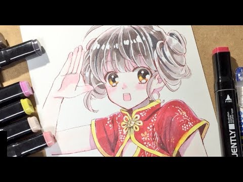 ダイソーのイラストマーカーでチャイナドレス娘を塗ってみた Byもじゃクッキー Youtube