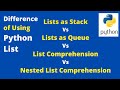 Python List as Stack vs Queue vs Comprehension vs Nested Comprehension | Python Interview Questions