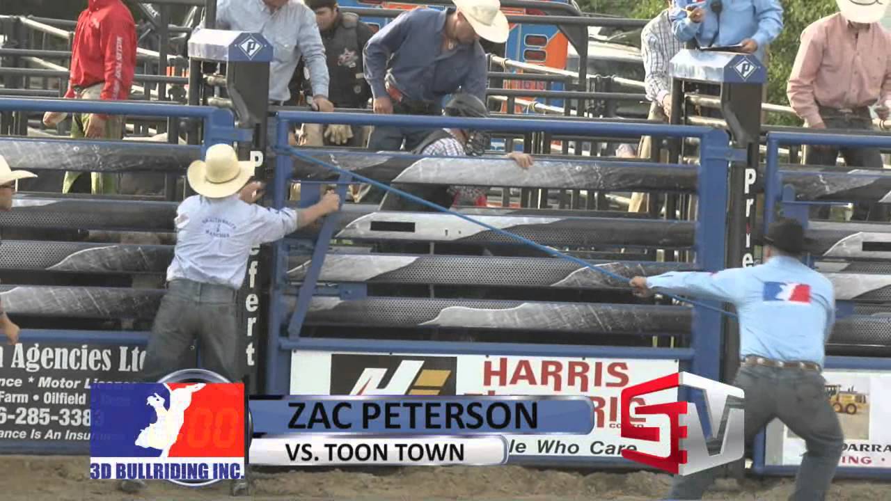 zac peterson vs Toon Town R1 Lashburn 3d Bullriding