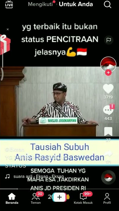 Tausiah Anies di Masjid Jogokariyan Jogja
