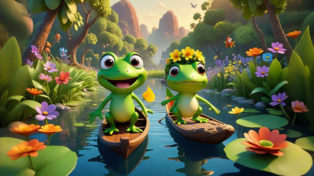 Five Floating Frogs on a Leafy Boat | Fun Kids Song | Nursery Rhymes and Baby Songs