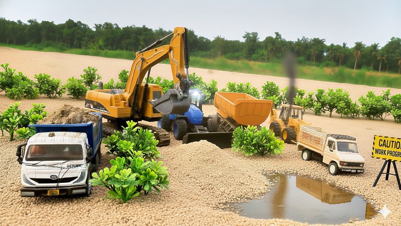 Sand Mining with Toy Construction Vehicles | Excavator, Loader and Trucks at Work