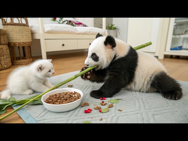 Kitten Absolutely loves Baby Panda