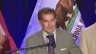 Republican US Senate candidate Steve Garvey speaks to supporters after moving to General Election