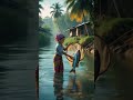 Beautifu girl catchin big fish in River #fishing #net