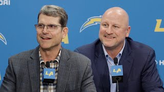 HC Jim Harbaugh & GM Joe Hortiz 2024 Draft Day 1 Recap Press Conference | LA Chargers