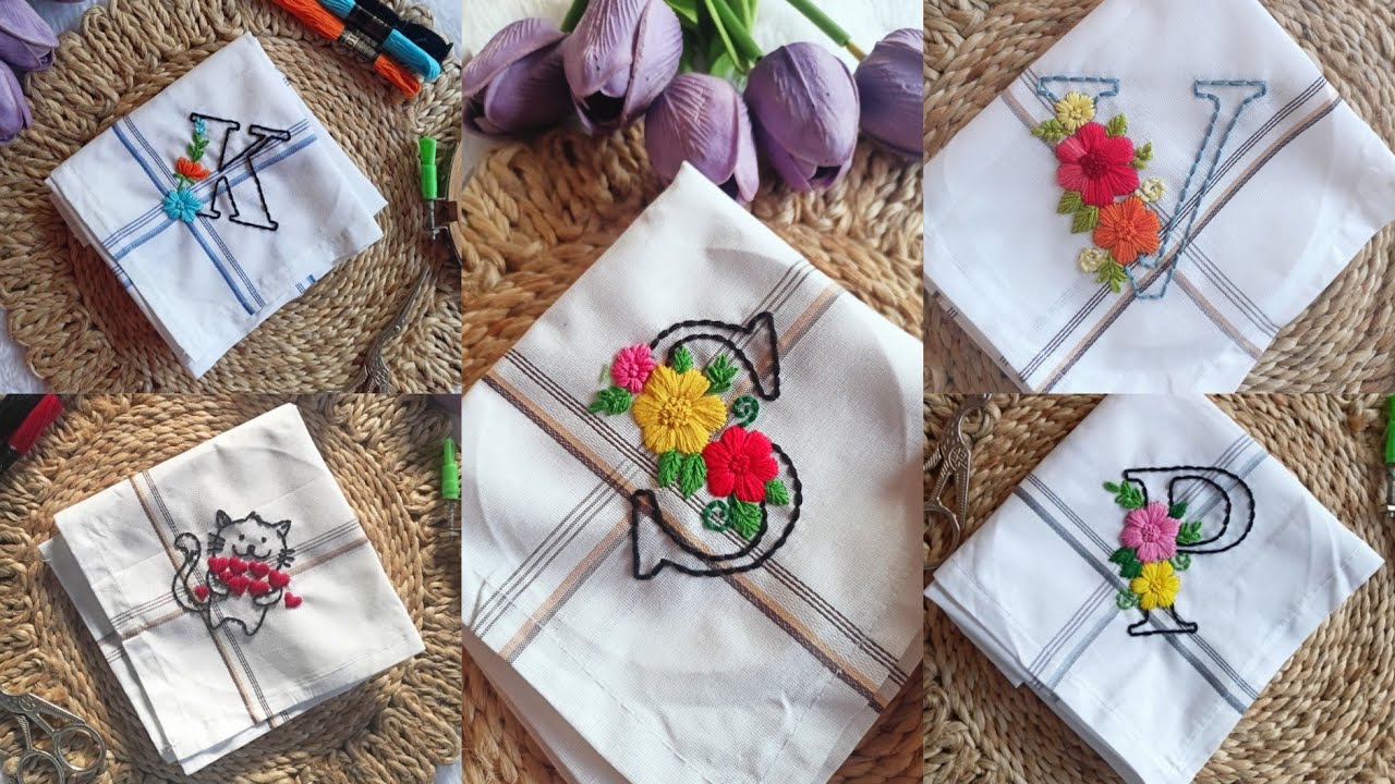 🍀Amazing Floral Letter Handmade Handkerchief Tutorial ✨ Hand Embroidery floral monogram letter
