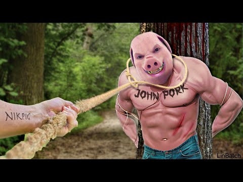 John Pork is trapped! John Pork pieced and tied!