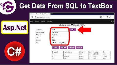 Get Data from SQL Server to TextBox, Dropdown and RadioButton in Asp.Net c#.