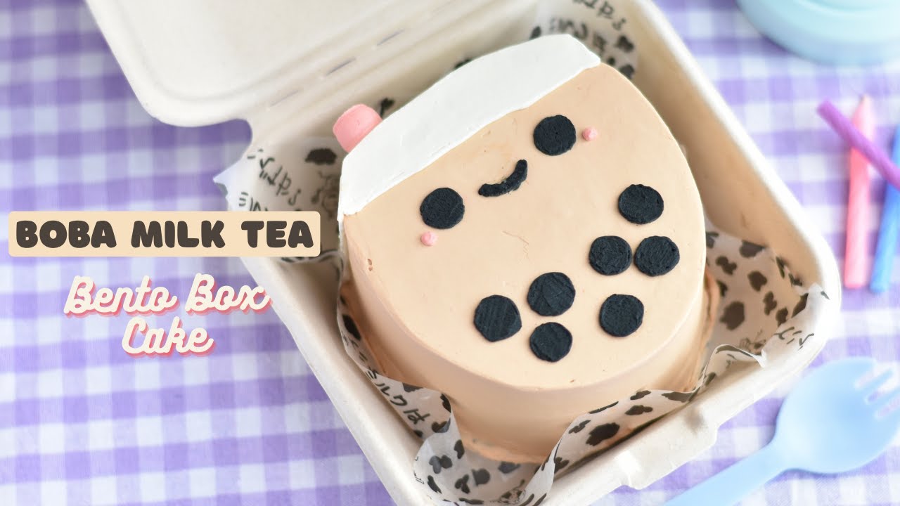 ENG CC] Boba Milk Tea Bento Box Cake (milk tea flavour!) - YouTube