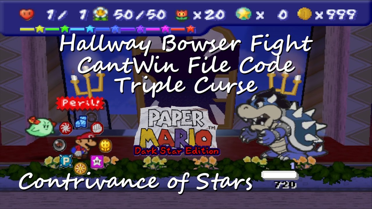 Paper Mario Dark Star Edition: Hallway Bowser Fight with CantWin File Code, Triple Curse (9x)