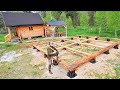 Construire ma nouvelle grande maison en rondins dans la nature avec mon chien  fondation bois