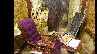 LED Book Nook Bookshelf insert Homage to Gustav Klimt Art Deco Home Decor Miniatures 1/12 scale OOAK