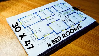 30 X 47 Sqft House Plan With 4 Bed Rooms Ii 30 X 47 Ghar Ka Design Ii 30 X 47 Home Design