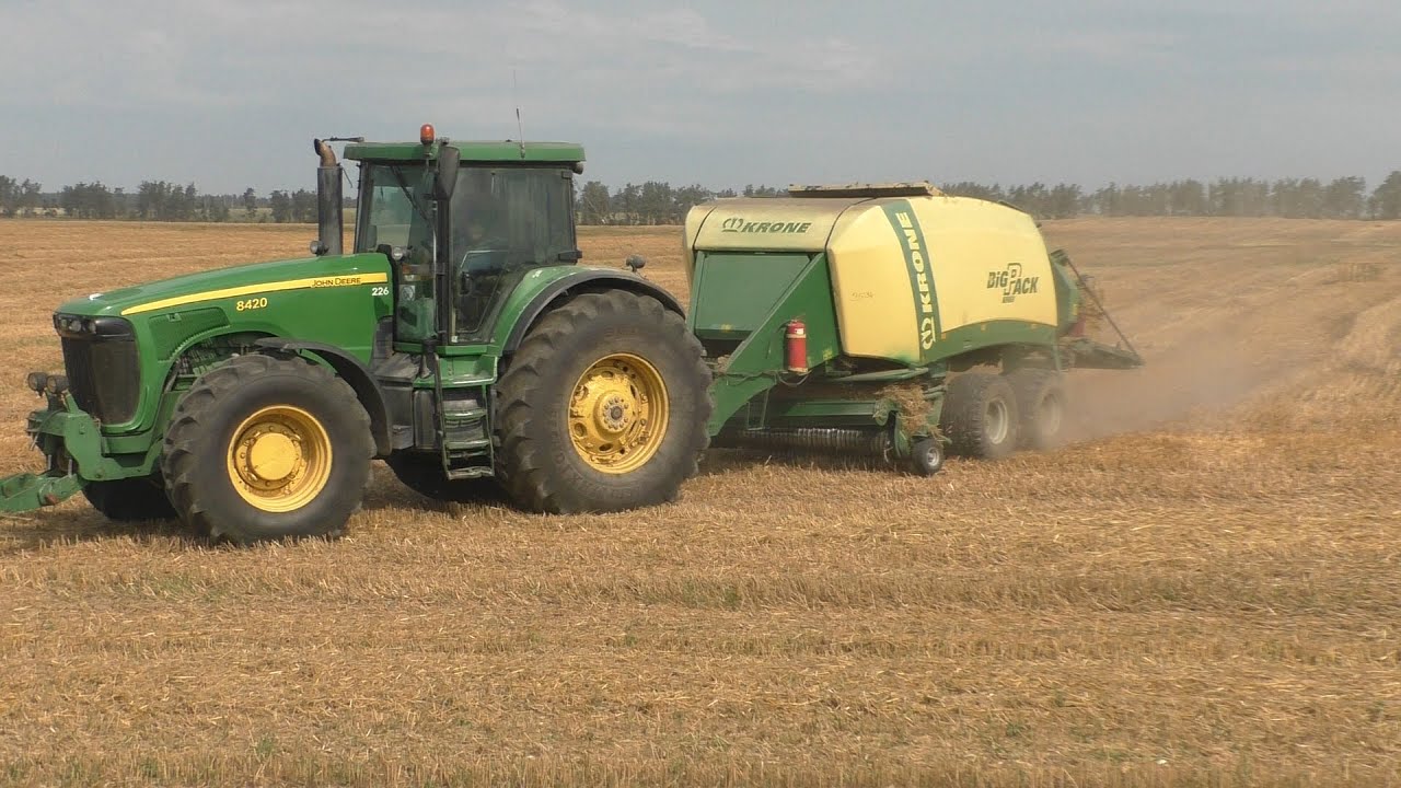 Тюкование соломы, John Deere 8420, пресс подборщик, big pack 1290