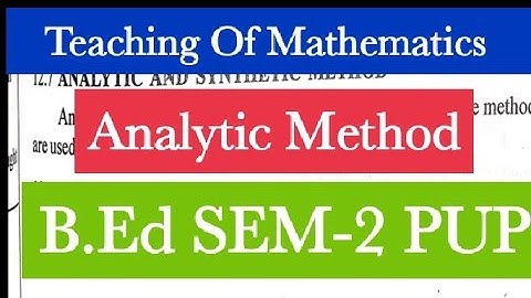 Analytic Method -Teaching Of Mathematics B.Ed Sem-2 PUP #pup #pupexamnewstoday #2022