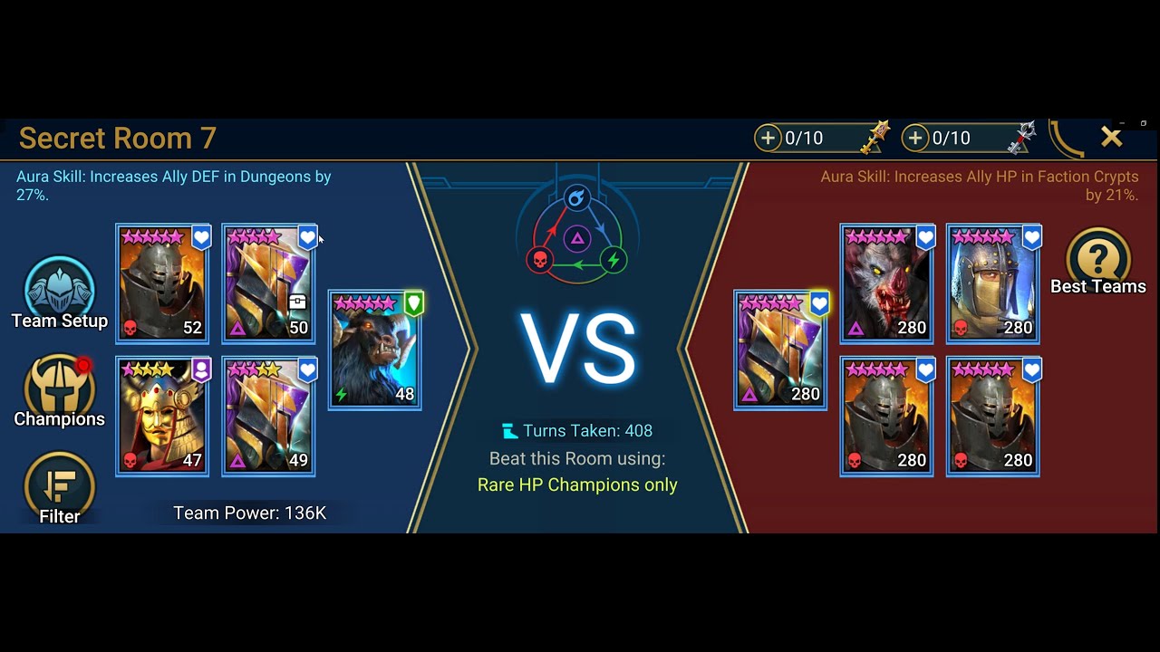 Raid DTH Secret Room 7 Rare HP Champions only (Speedtuned Auto AI)