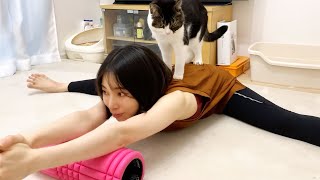 🐈ストレッチしていたら猫が来てこうなった…w