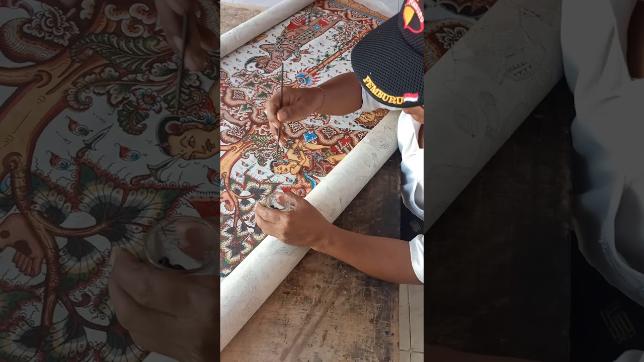 Proses akhir dari pembuatan Lukisan Wayang Klasik Kamasan ,Klungkung