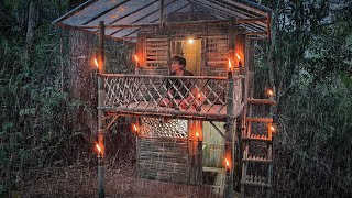 3days solo camping Build a multi-story shelter with minimalist bamboo stairs||Solo camping-Bushcraft