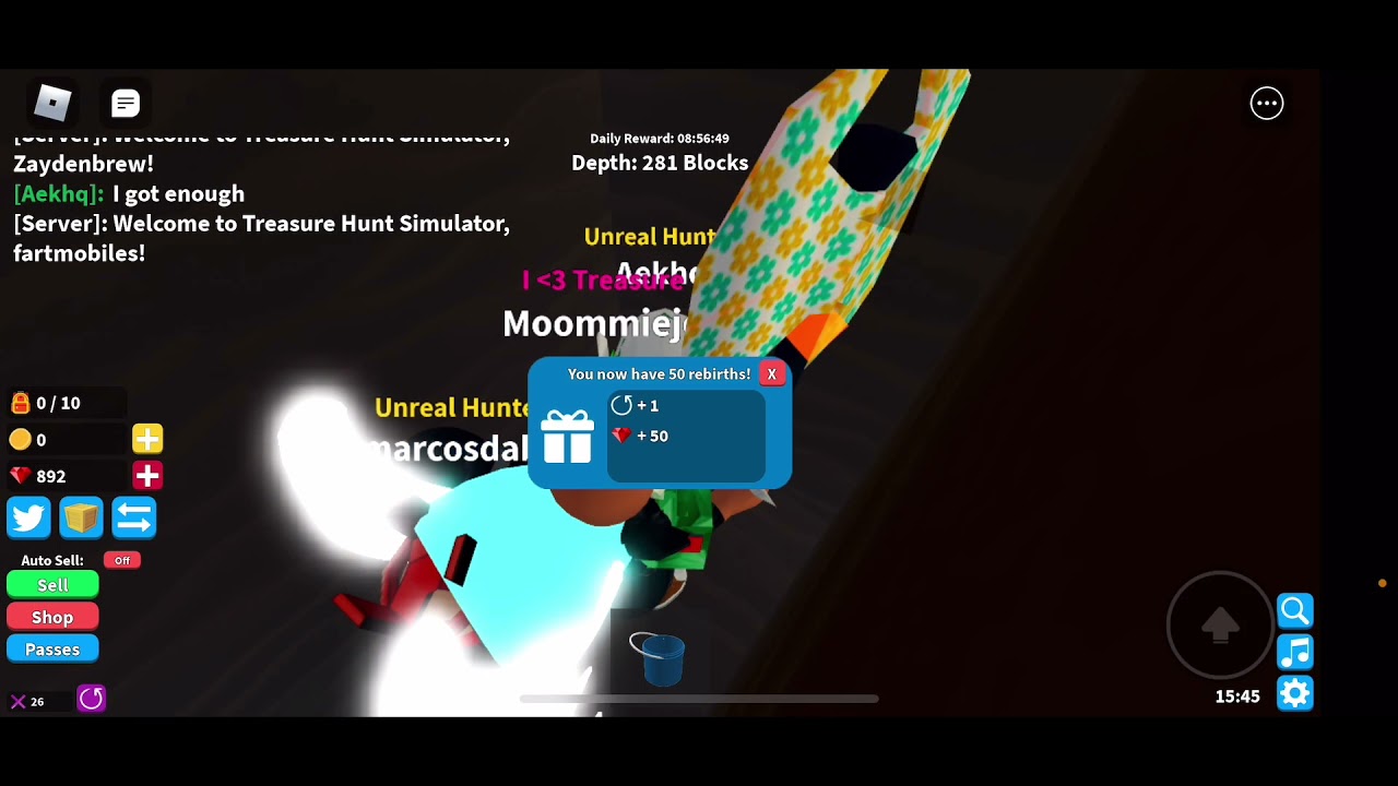 Getting 50 rebirths in treasure hunt simulator (ROBLOX)