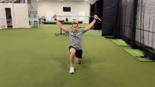 Reverse Lunge Side bending with Band/Club Over Head - Resting Knee