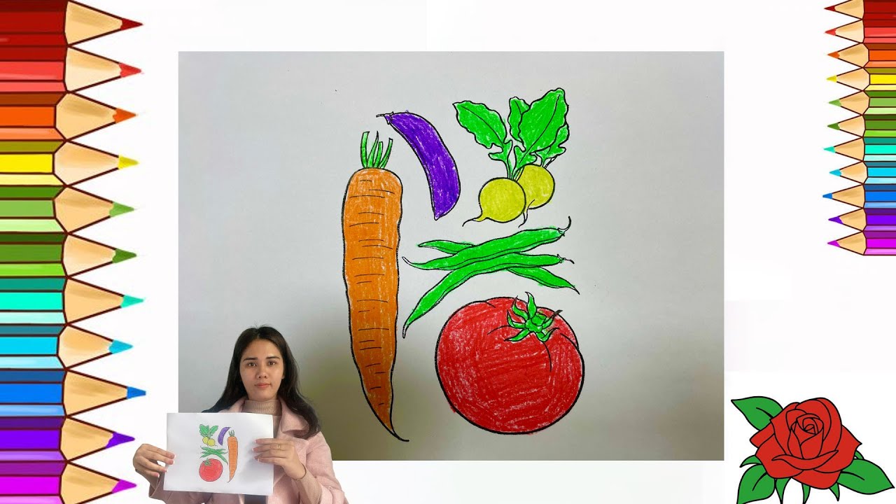 TÔ MÀU BỨC TRANH RAU CỦ QUẢ - Hướng Dẫn Tô Màu Rau Củ Quả - YouTube