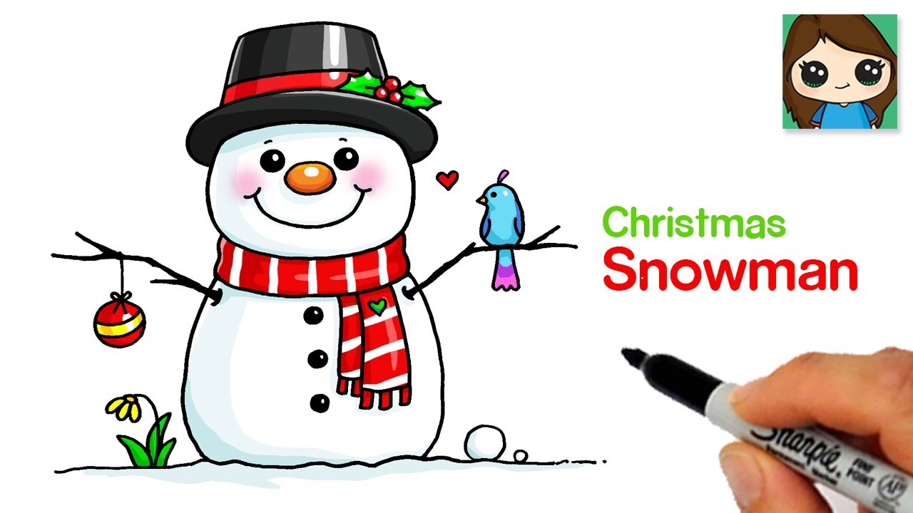 Christmas Tiny Snowman Easy Drawing Line Stock Vector (Royalty Free)  2363628297 | Shutterstock