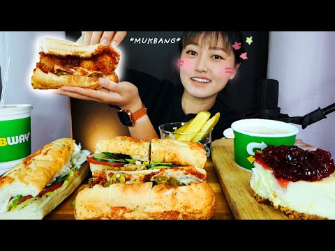 (realsound mukbang) SUBWAY Chicken Teriyaki + MeatBall Pizza + Tuna Sandwich w. broccolicheddar soup