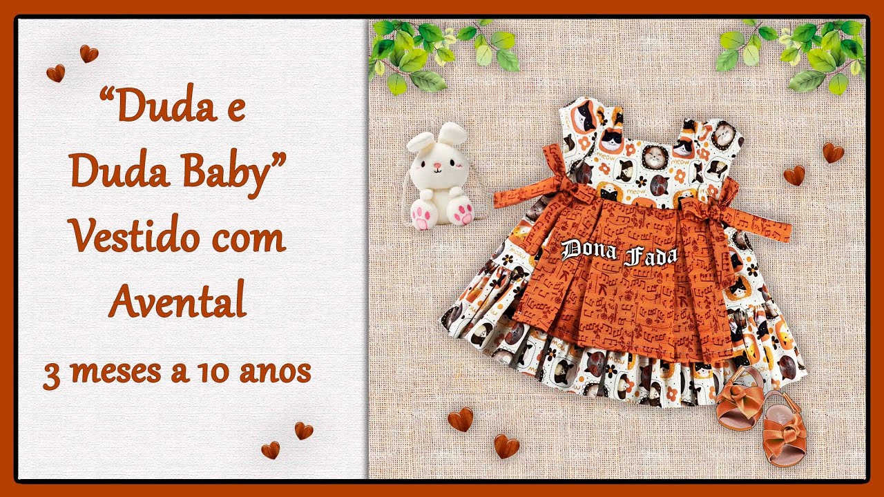 Duda e Duda Baby  - Vestido com Avental  - 3 meses a 10 anos