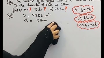 Volume of right circular cone is 9856,if diameter of base is 28cm,find height of cone,slant height