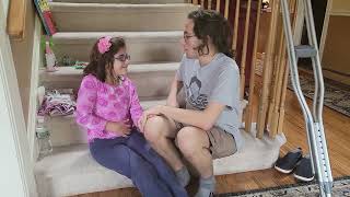 Jerry Ballas explaining to his sister about his port implant and cancer treatment 4-29-21