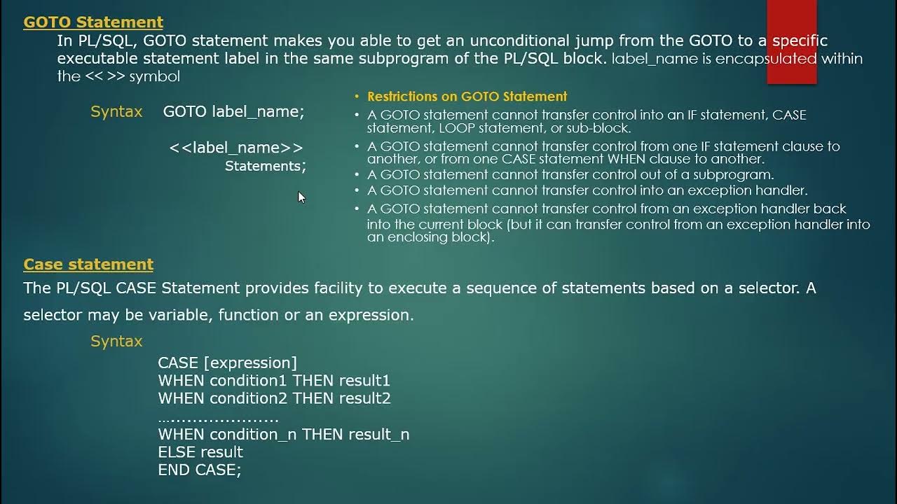 Control Statements Loop Exit Goto case in PL SQL - YouTube
