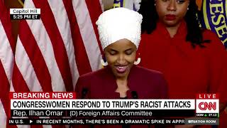 Democratic Representative Ilhan Omar of Minnesota speaks against Donald Trump's blatant racism